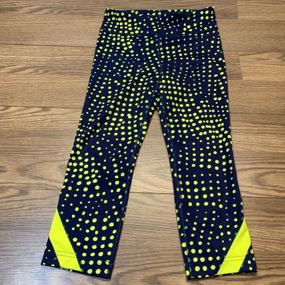 Under‎ Armour Women's Crop Leggings Blue Yellow Polka Dot  Studio Skinny Size XS